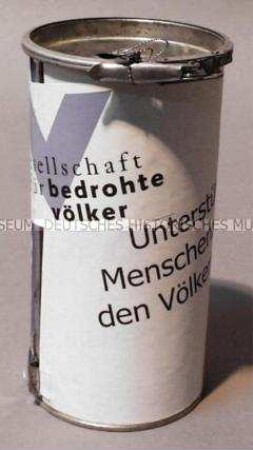 Sammelbüchse der Gesellschaft für bedrohte Völker