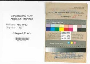 Entnazifizierung Franz Offergeld , geb. 19.09.1884 (Oberbrandmeister)