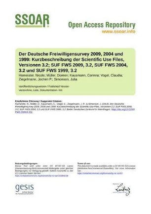 Der Deutsche Freiwilligensurvey 2009, 2004 und 1999: Kurzbeschreibung der Scientific Use Files, Versionen 3.2; SUF FWS 2009, 3.2, SUF FWS 2004, 3.2 und SUF FWS 1999, 3.2