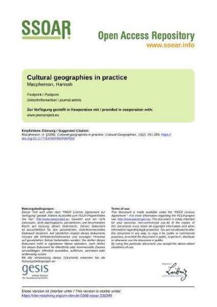 Cultural geographies in practice