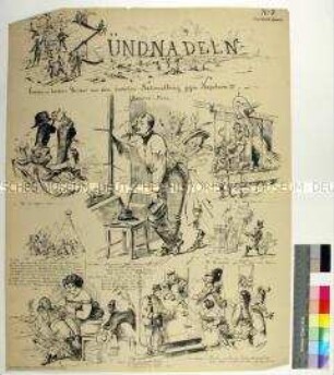 Bilderbogen mit Karikaturen auf Kaiser Napoleon III. und die französischen Militärs während des Deutsch-Französischen Krieges