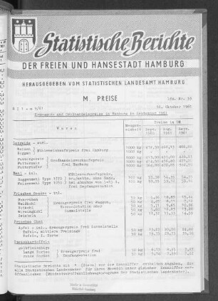 Erzeuger- und Großhandelspreise in Hamburg im September 1961 : Lfd. Nr. 33