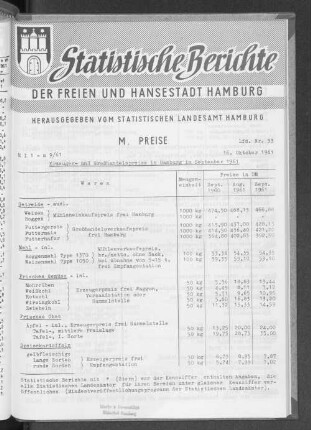 Erzeuger- und Großhandelspreise in Hamburg im September 1961 : Lfd. Nr. 33