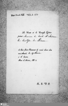 Nr. 5: Von Comte & Comtesse Grole - dat. Paris, 19.02.[1827].