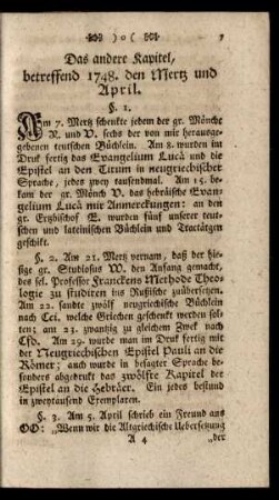 Das andere Kapitel, betreffend 1748. den Mertz und April