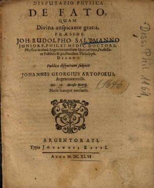 Disputatio Physica De Fato