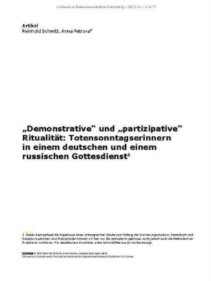 „Demonstrative“ und „partizipative“ Ritualität: Totensonntagserinnern in einem deutschen und einem russischen Gottesdienst
