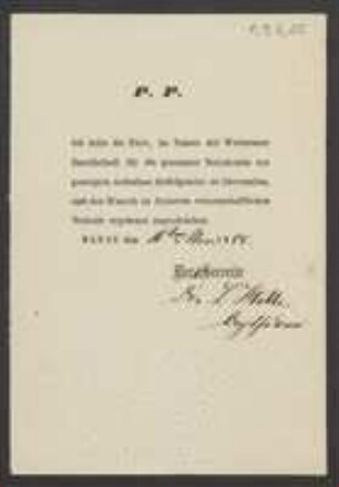 Brief von Wetterauische Gesellschaft für die Gesamte Naturkunde an Regensburgische Botanische Gesellschaft