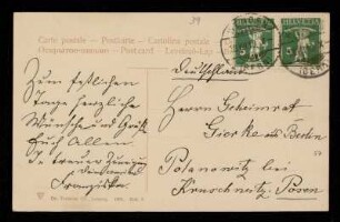 Postkarte von Franziska [...] an ihren Cousin Otto von Gierke, Wengen (Bern), 18.8.1910
