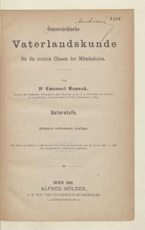 Österreichische Vaterlandskunde für die unteren Klassen der Mittelschulen