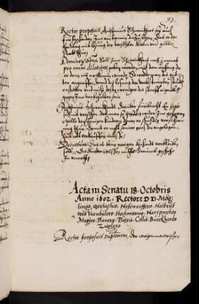 Wintersemester 1602/1603 Rektorat Johann Hochmann