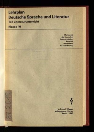 1987: Teil Literaturunterricht, Klasse 10