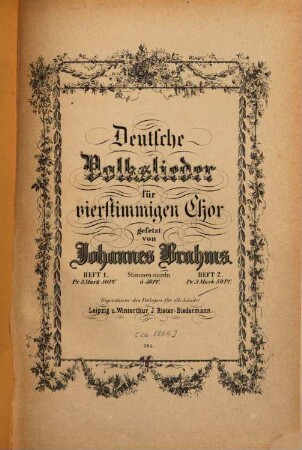 Deutsche Volkslieder : für 4stg. Chor gesetzt, 2. 19 S. + 4 St.