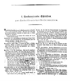 I. Vorbereitende Schriften zur Jubelfeyer der Reformation