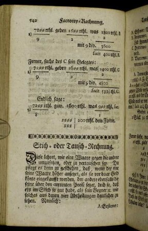 Stich- oder Tausch-Rechnung. - Wechsel-Rechnung.
