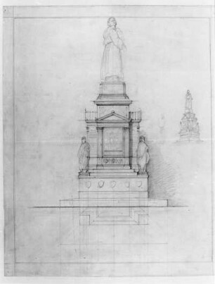 Entwurf für das Luther-Denkmal : Rietschel, Ernst. Reformations-Denkmal. Entwurf für das Luther-Denkmal. Bleistift auf perlweißem Velin; 43,7 x 35,8 cm. Mai 1858. Privatbesitz. WVZ 349