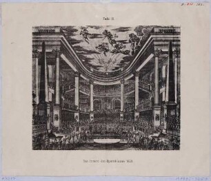Innenansicht des Komödienhauses (Opernhaus, Hofkapelle, Ballhaus, Staatsarchiv) am Taschenberg südwestlich des Residenzschloss in Dresden, 1664 Grundsteinlegung, 1888 abgerissen