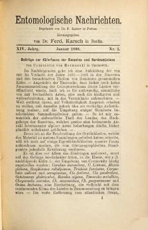 Entomologische Nachrichten. 14. 1888