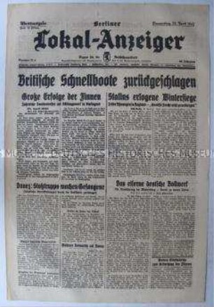 Tageszeitung "Berliner Lokal-Anzeiger" u.a. über den britisch-deutschen Seekrieg auf der Nordsee