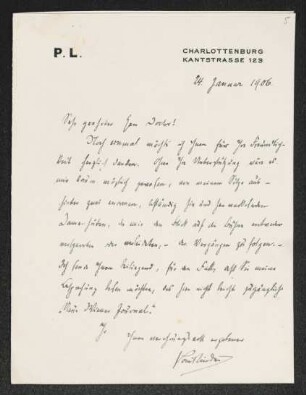 Brief von Paul Lindau an Gerhart Hauptmann