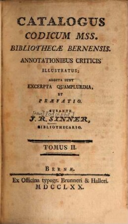 Catalogus Codicum manuscriptorum Bibliothecae Bernensis, 2