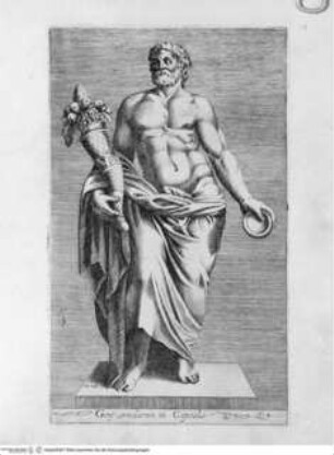 Antiquarum statuarum urbis Romae, quae in publicis privatisque locis visuntur, icones. Romae. Ex typis Laurentii Vaccarii... MDLXXXIIII., Tafel [33]: Genj simulacrum in Capitolio (nach der Antike)