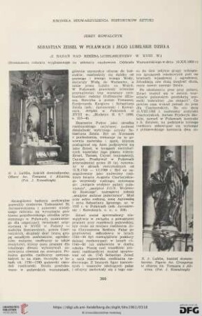 Sebastian Zeisel w Puławach i jego lubelskie dzieła : (Z badań nad rzeźbą Lubelszczyzny w XVIII w.) : (Streszczenie referatu wygłoszonego na zebraniu naukowym Oddziału Warzawskiego w dniu 16.XII.1958 r.)