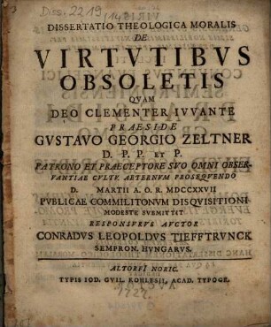 Dissertatio theologica moralis de virtutibus obsoletis