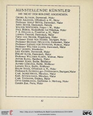 Ausstellende Künstler die nicht der Kolonie angehören