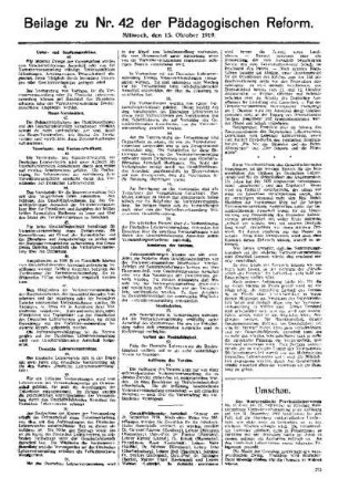 Umschau : Beilage zu Nr. 42 der Pädagogischen Reform