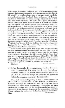 Jannasch, Wilhelm :: Reformationsgeschichte Lübecks vom Petersablaß bis zum Augsburger Religionsfrieden 1515 - 1530, (Veröffentlichungen zur Geschichte der Hansestadt Lübeck, 16) : Lübeck, Schmidt-Römhild, 1958