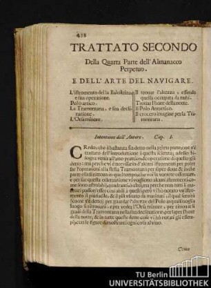 Trattato Secondo Della Quarta Parte dell'Almanacco Perpetuo. E Dell' Arte Del Navigare.