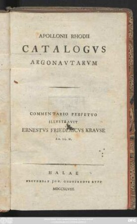 Apollonii Rhodii Catalogvs Argonavtarvm