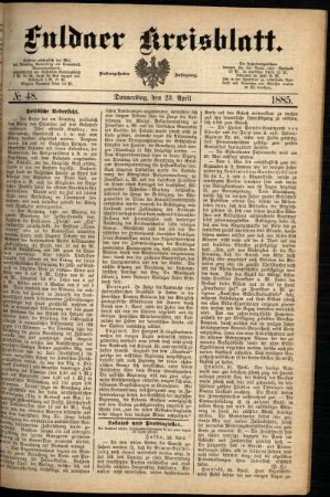 Ausgabe vom Donnerstag, den 23. April 1885.