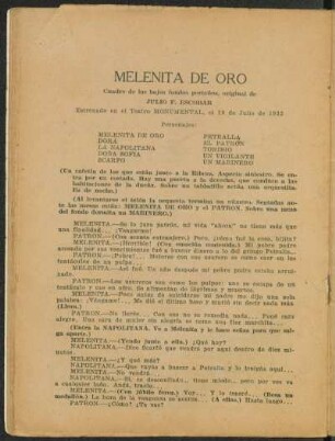 Melenita de oro : cuadro de los bajos fondos porteños, original