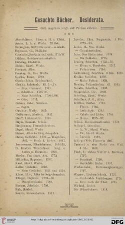 Gesuchte Bücher. Desiderat