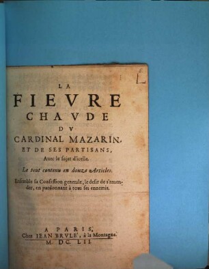 La Fievre chaude du Cardinal Mazarin