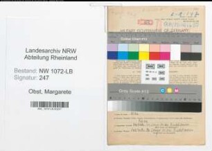 Entnazifizierung Margarete Obst , geb. 11.04.1898 (Postassistentin)
