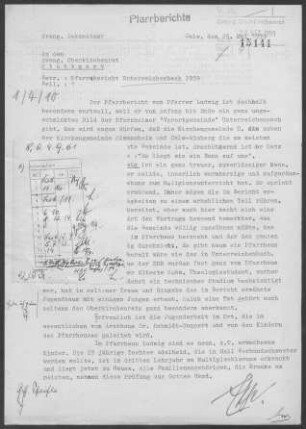 Unterreichenbach mit Dennjächt: Visitationsbericht mit Pfarrbericht 1959