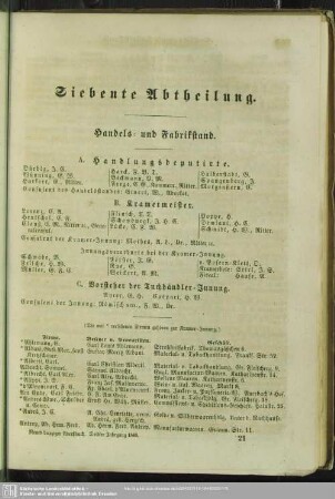 Siebente Abtheilung. Handelsregister : Siebente Abtheilung. Handels- und Fabrikstand