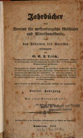 Jahrbücher des Vereins für Mecklenburgische Geschichte und Altertumskunde. 4, 4. 1839