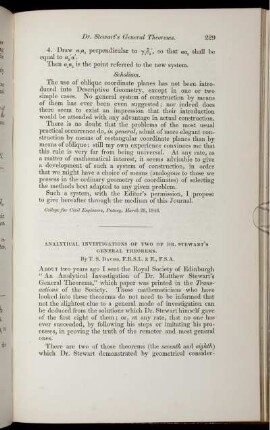 Analytical inverstigations of two of Dr. Stewart´s.