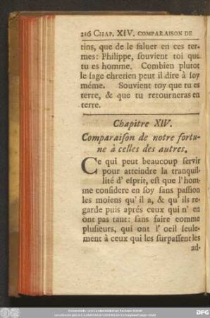 Chapitre XIV. Comparaison de notre fortune à celles des autres.