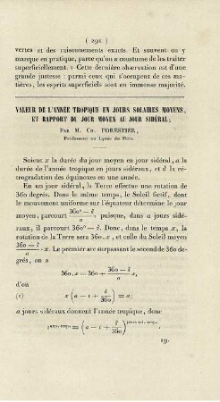 Valeur de l´année tropique en jours solaire moyens, et rapport du jour moyen au jour sidéral.