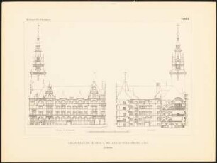 Konkurrenzentwürfe für ein Rathaus in Stuttgart, zusammengest. v. W. Kick, Stuttgart 1895: Ansicht von der Hirschstraße, Querschnitt