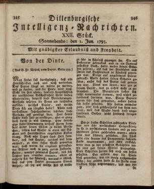 XXII. Stück. Sonnabends: den 1. Jun. 1793.
