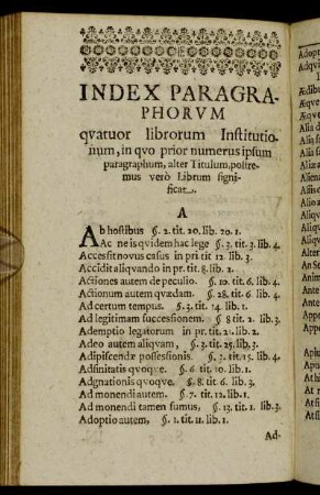Index Paragraphorum quator librorum Institutionum [...]