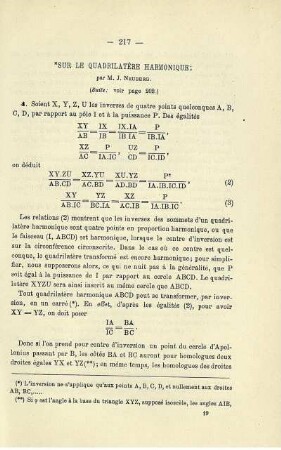 SUR LE QUADRILATÈRE HARMONIQUE.