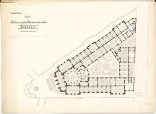 Erweiterung der Museumsinsel, Berlin Schinkelwettbewerb 1882: Museum für Nachklassische Kunst. Unteres Hauptgeschoss, Grundriss 1:250