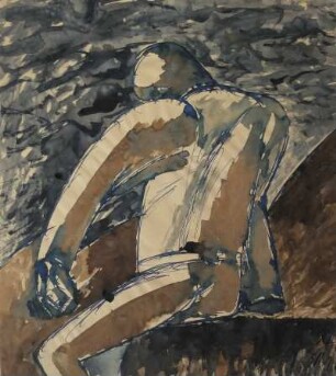 Figur vor grauem Himmel